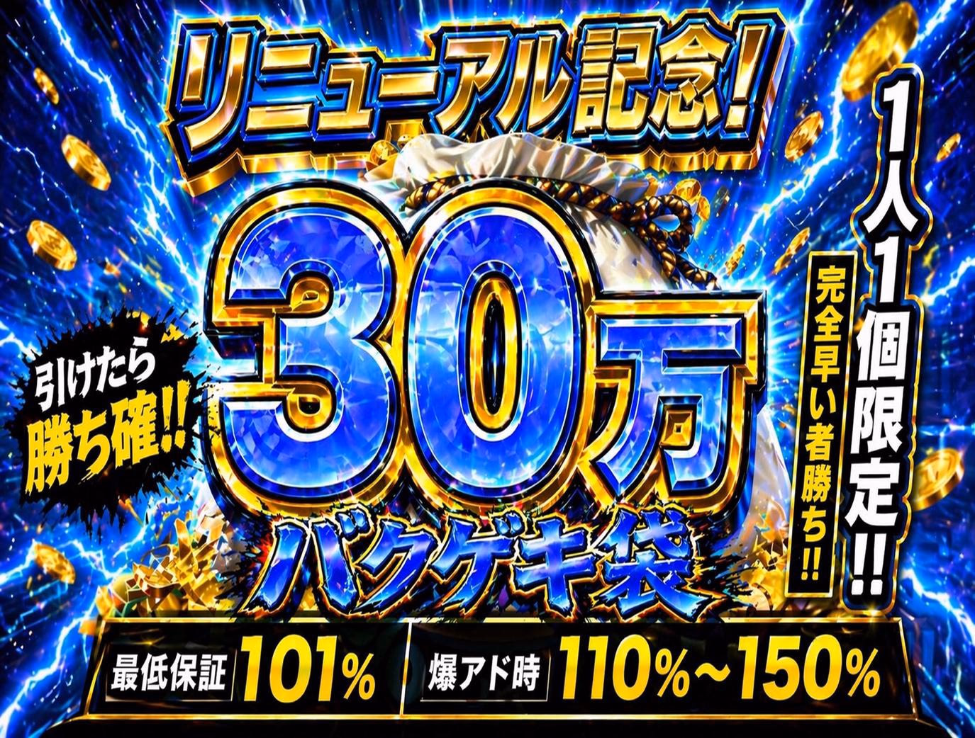リニューアル記念30万円 バクゲキ袋